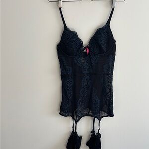 Lace Corset with Stockings - Black/Navy